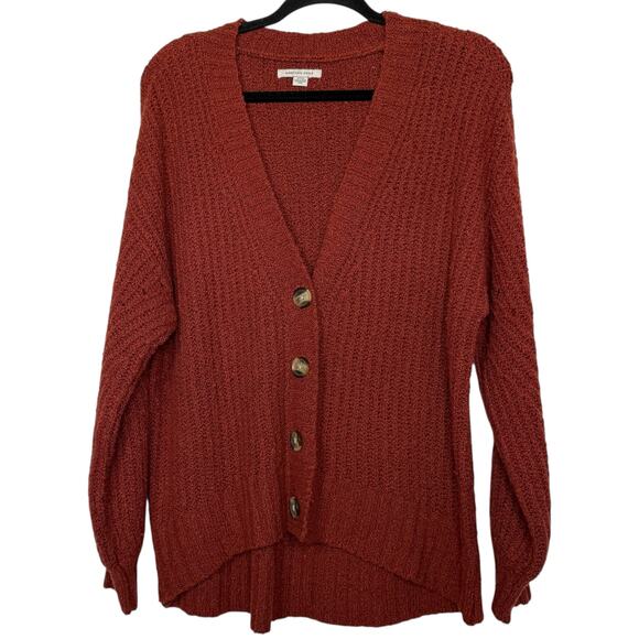 American Eagle oversized boxy button up v-neck rusty brick red sweater Size S - Picture 1 of 9